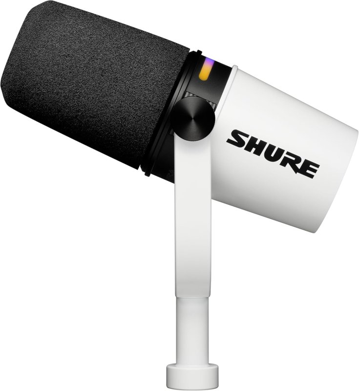 SHURE MV7 WHITE PODCAST MICROPHONE USB-C XLR DYNAMIC MIC FOR STREAMING RECORDING