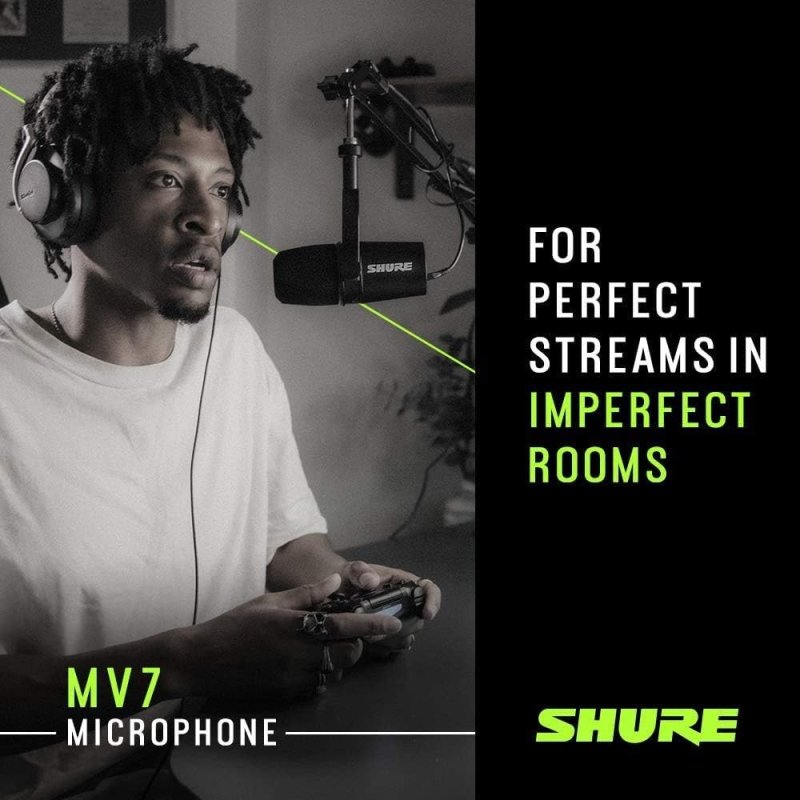 SHURE MV7 USB XLR PODCAST MICROPHONE WITH HEADPHONE OUTPUT, VOICE-ISOLATING TECH, BLACK