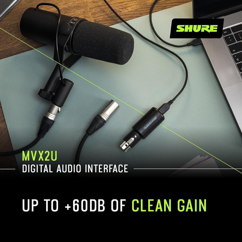 SHURE SM7B MVX2U BUNDLE STUDIO VOCAL MICROPHONE WITH XLR TO USB ADAPTER CONNECTIVITY