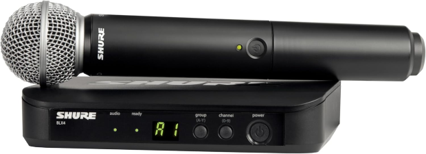 SHURE BLX24 SM58 WIRELESS HANDHELD MIC SYSTEM J11 BAND, 14 HR BATTERY, 300 FT RANGE