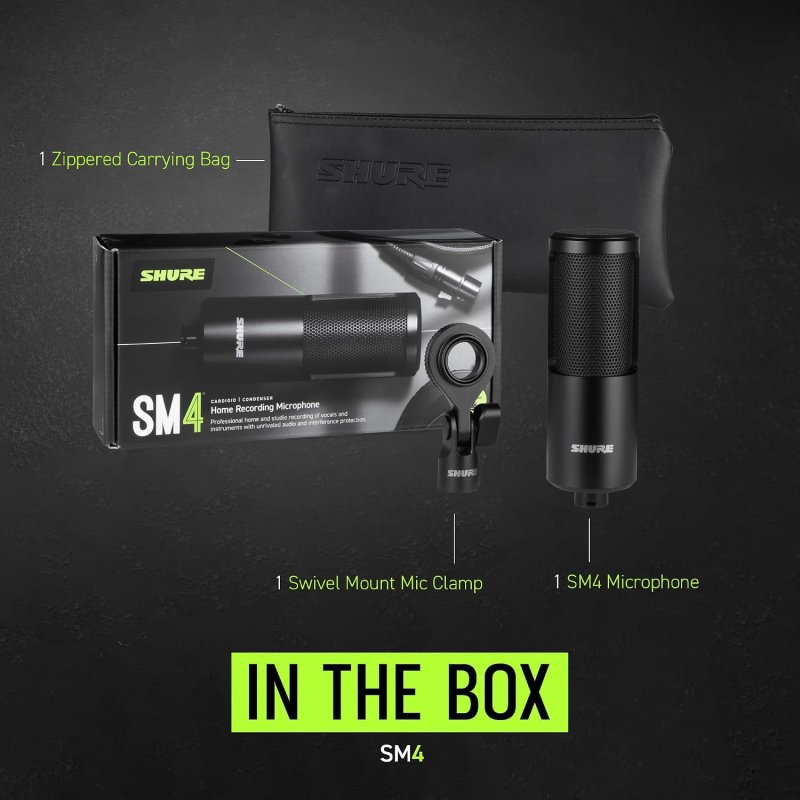 SHURE SM4-K STUDIO CONDENSER MICROPHONE XLR MIC FOR HOME RECORDING VOCALS INSTRUMENTS