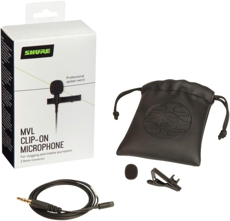 SHURE MVL LAVALIER MICROPHONE FOR IPHONE TABLET CLIP-ON MINI LAPEL MIC WITH 3.5MM JACK