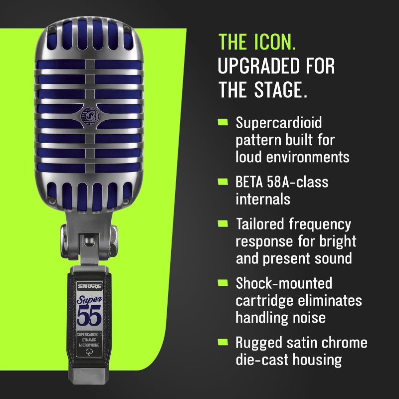 SHURE SUPER 55 DELUXE DYNAMIC VOCAL MICROPHONE SUPERCARDIOID PROFESSIONAL MIC FOR SINGING