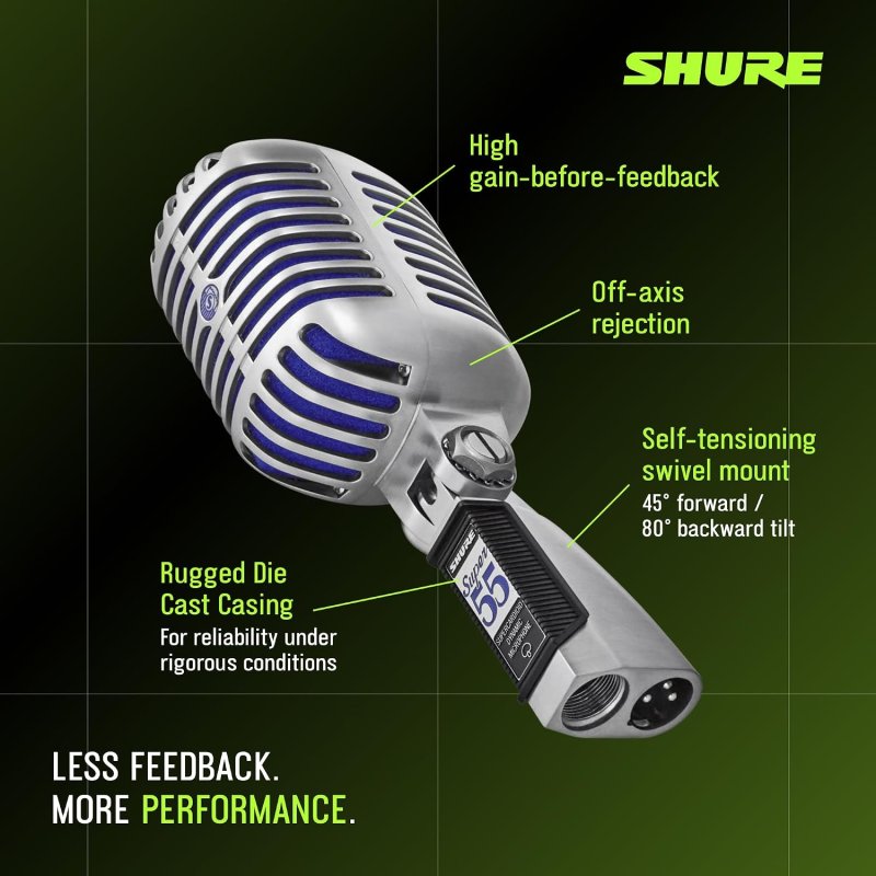 SHURE SUPER 55 DELUXE DYNAMIC VOCAL MICROPHONE SUPERCARDIOID PROFESSIONAL MIC FOR SINGING