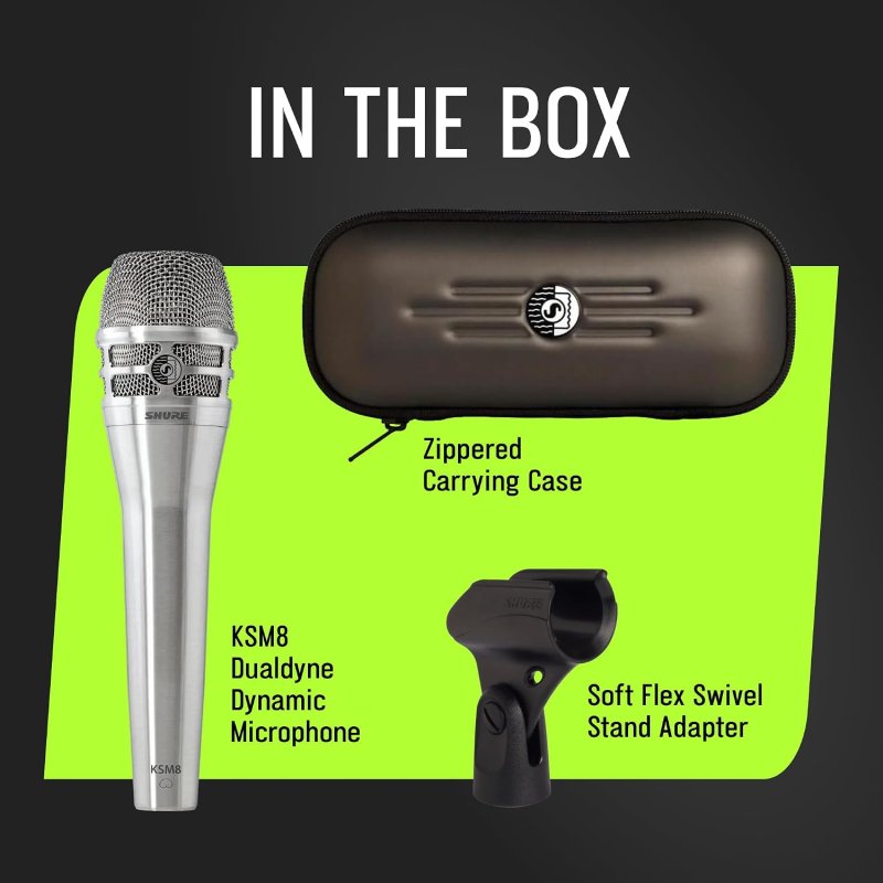 SHURE KSM8 DUALDYNE DYNAMIC VOCAL MICROPHONE DUAL-DIAPHRAGM CARDIOID FOR LIVE STUDIO
