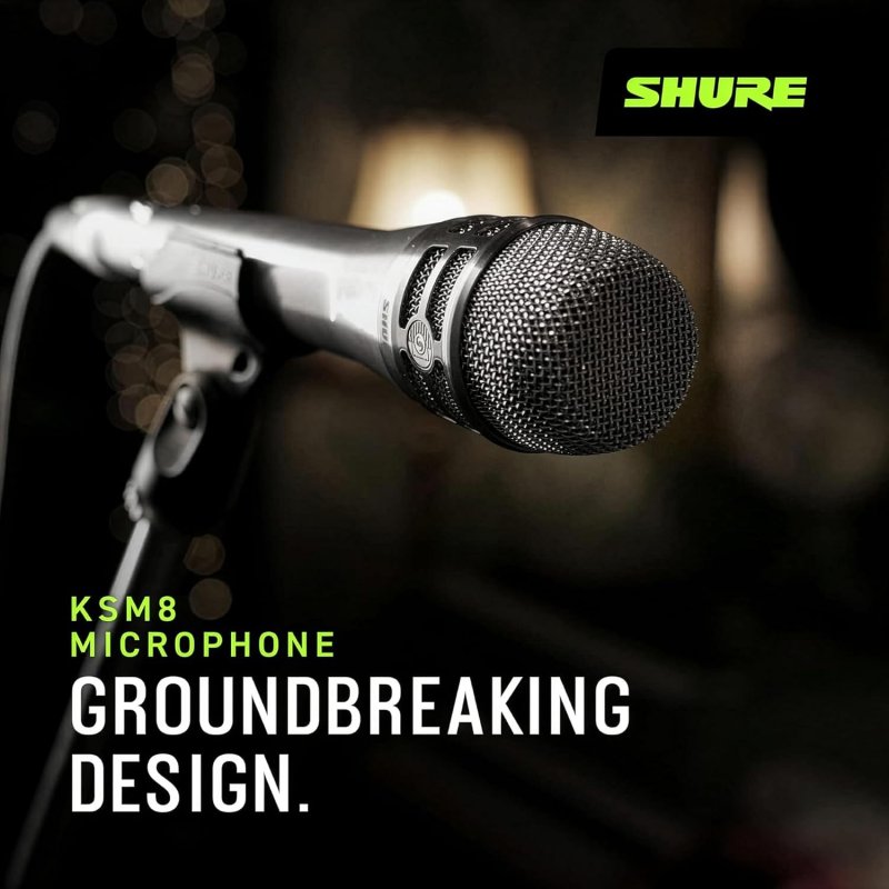 SHURE KSM8 DUALDYNE DYNAMIC VOCAL MICROPHONE DUAL-DIAPHRAGM CARDIOID FOR LIVE STUDIO