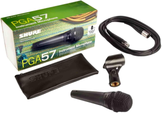 SHURE PGA57 DYNAMIC INSTRUMENT MICROPHONE WITH CARDIOID PATTERN, XLR CABLE STAND ADAPTER