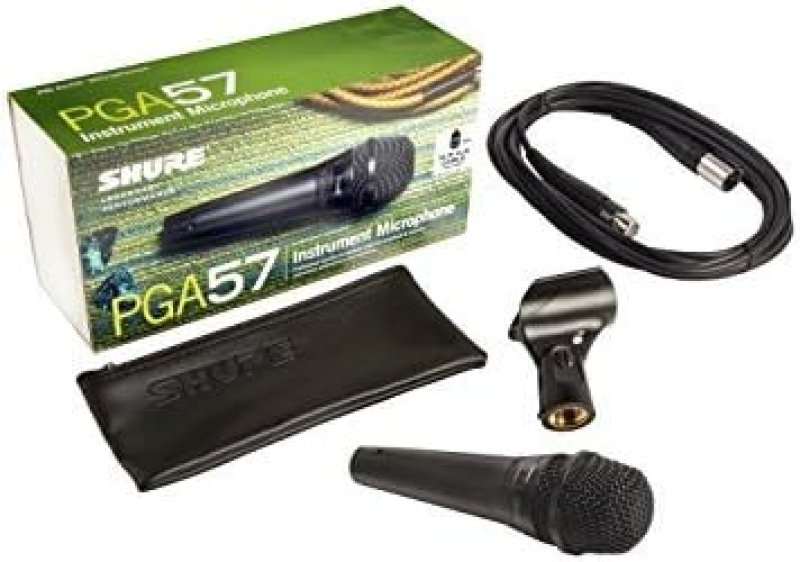 SHURE PGA57 DYNAMIC INSTRUMENT MICROPHONE WITH CARDIOID PATTERN, XLR CABLE STAND ADAPTER