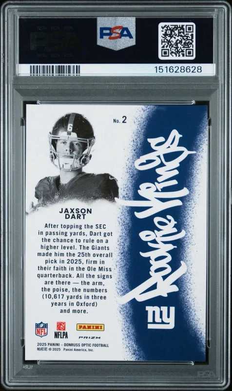 DONRUSS  OPTIC JASON DART ROOKIE KINGS PSA #2 GEM MT 10 POP 6 2025