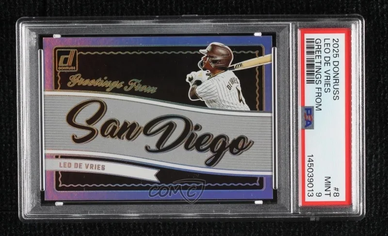DONRUSS GREETINGS FROM LEO DE VRIES #8 PSA 9 MINT 8D2 SHARE 2025