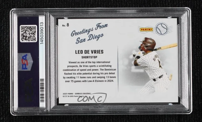 DONRUSS GREETINGS FROM LEO DE VRIES #8 PSA 9 MINT 8D2 SHARE 2025