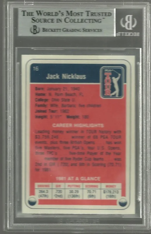 DONRUSS GOLF #16 BGS 9 9.5 9 9 8.5 MINT JACK NICKLAUS 1982