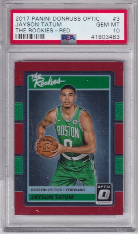 DONRUSS OPTIC JAYSON TATUM THE ROOKIES RED REFRACTOR 92/99 PSA 10 #3 2017