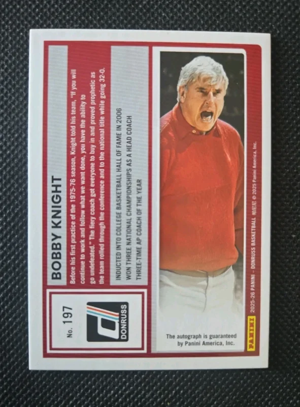 DONRUSS BASKETBALL GOLD AUTO 06/10 INDIANA HOOSIERS #197 BOBBY KNIGHT 2025-26