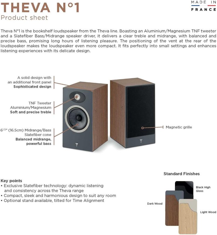 FOCAL THEVA N 1 2-WAY LIGHT WOOD BOOKSHELF LOUDSPEAKERS PAIR HIGH-QUALITY SOUND
