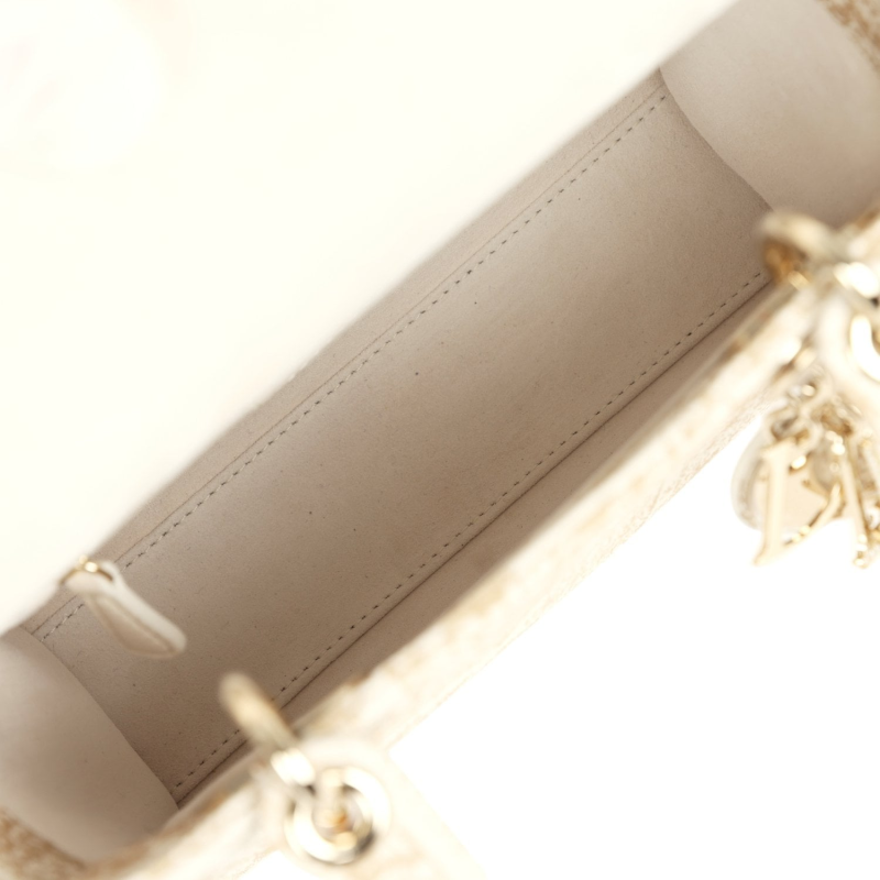 CHRISTIAN DIOR SMALL "PLAN DE PARIS" LADY DIOR BAG NATUREL, WHITE GRAINED CALFSKIN LIGHT GOLD HARDWARE