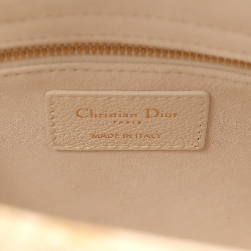 CHRISTIAN DIOR SMALL "PLAN DE PARIS" LADY DIOR BAG NATUREL, WHITE GRAINED CALFSKIN LIGHT GOLD HARDWARE