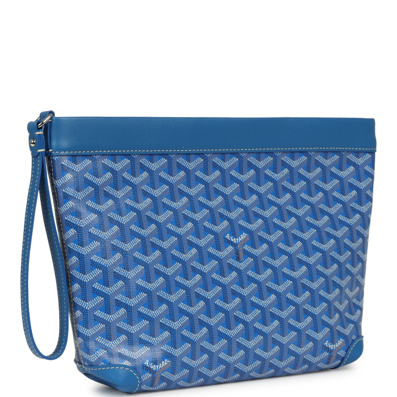 GOYARD GOYARDINE CANVAS SKY BLUE CONTI POUCH PALLADIUM HARDWARE