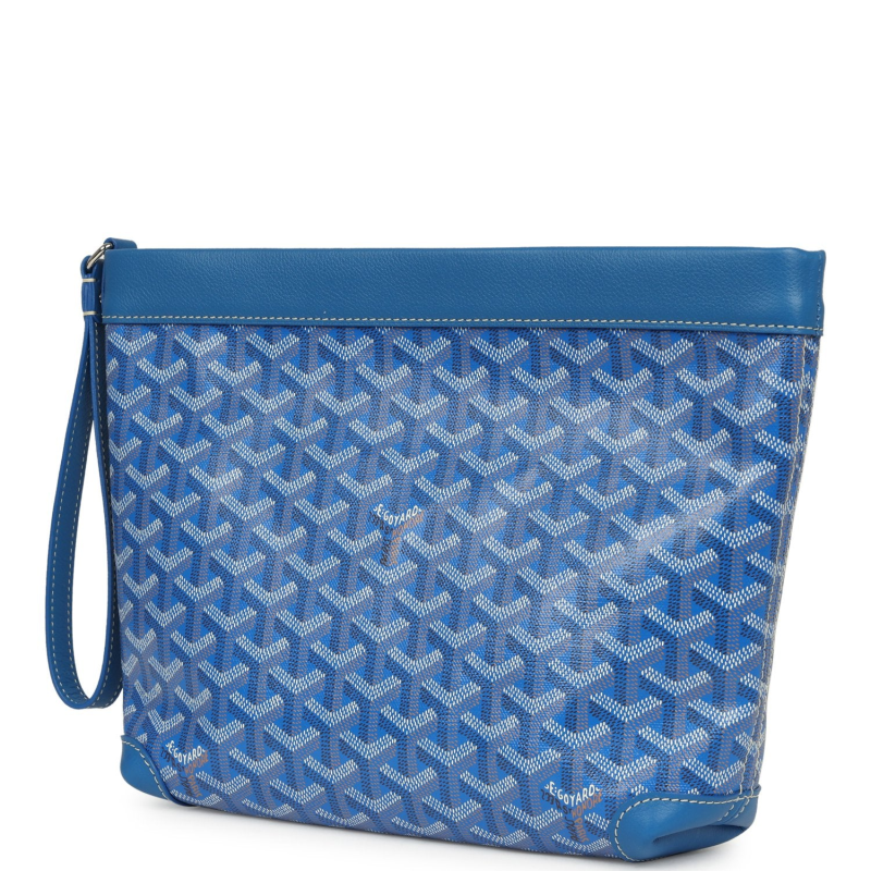 GOYARD GOYARDINE CANVAS SKY BLUE CONTI POUCH PALLADIUM HARDWARE