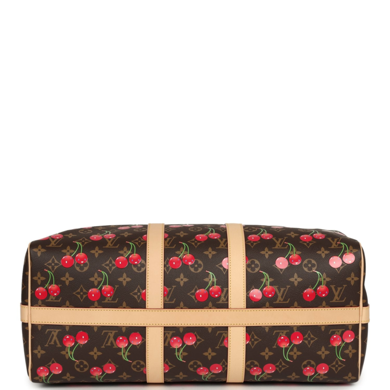 LOUIS VUITTON X TAKASHI MURAKAMI CHERIES KEEPALL BANDOULIERE 45 RED, BROWN MONOGRAM CHERRY GOLD HARDWARE