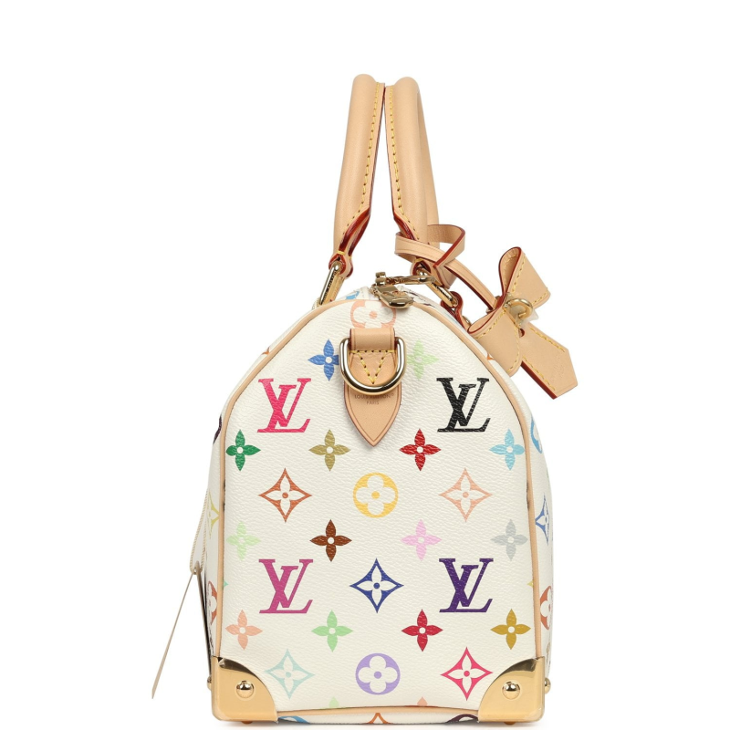 LOUIS VUITTON X TAKASHI MURAKAMI SPEEDY 25 BANDOULIERE WHITE MULTICOLORED MONOGRAM GOLD HARDWARE