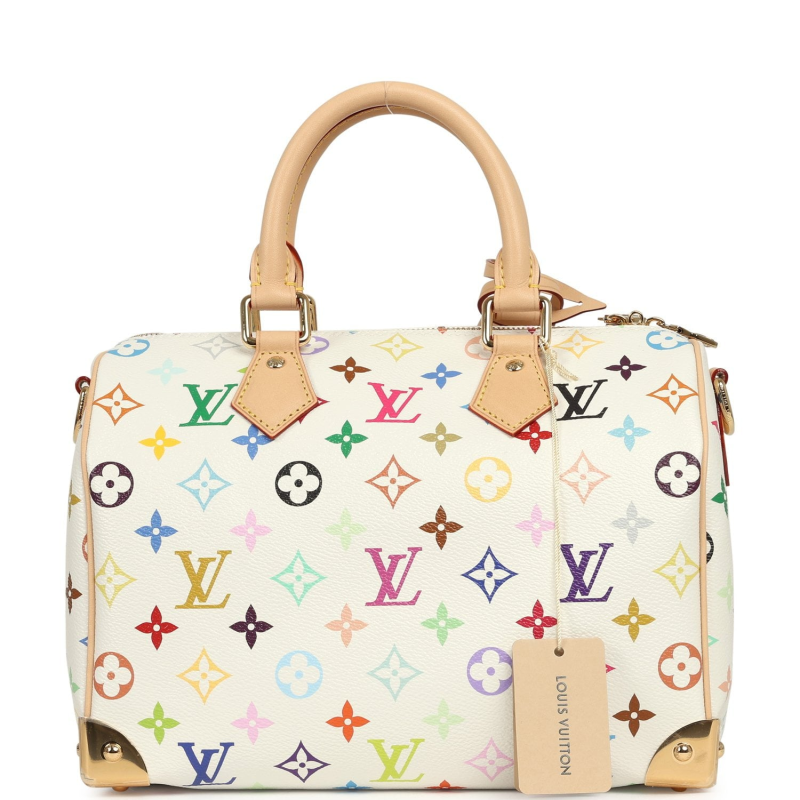 LOUIS VUITTON X TAKASHI MURAKAMI SPEEDY 25 BANDOULIERE WHITE MULTICOLORED MONOGRAM GOLD HARDWARE