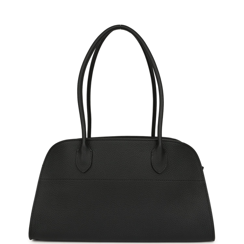 THE ROW SOFT MARGAUX SHOULDER 12 BAG BLACK CALFSKIN SILVER HARDWARE