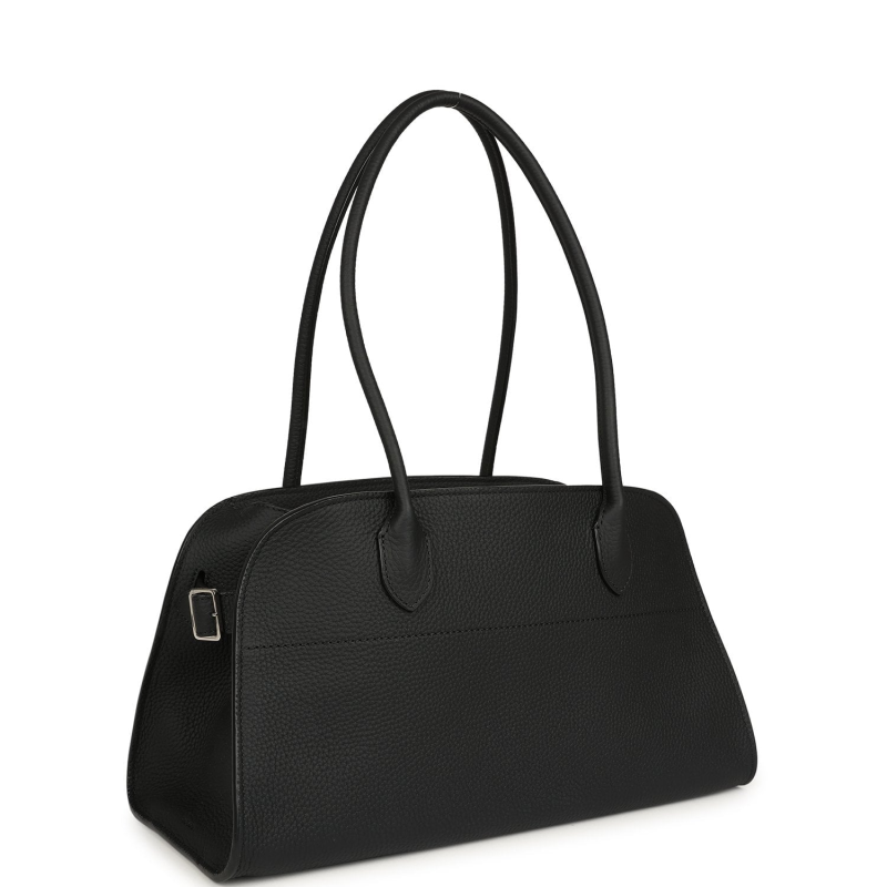 THE ROW SOFT MARGAUX SHOULDER 12 BAG BLACK CALFSKIN SILVER HARDWARE