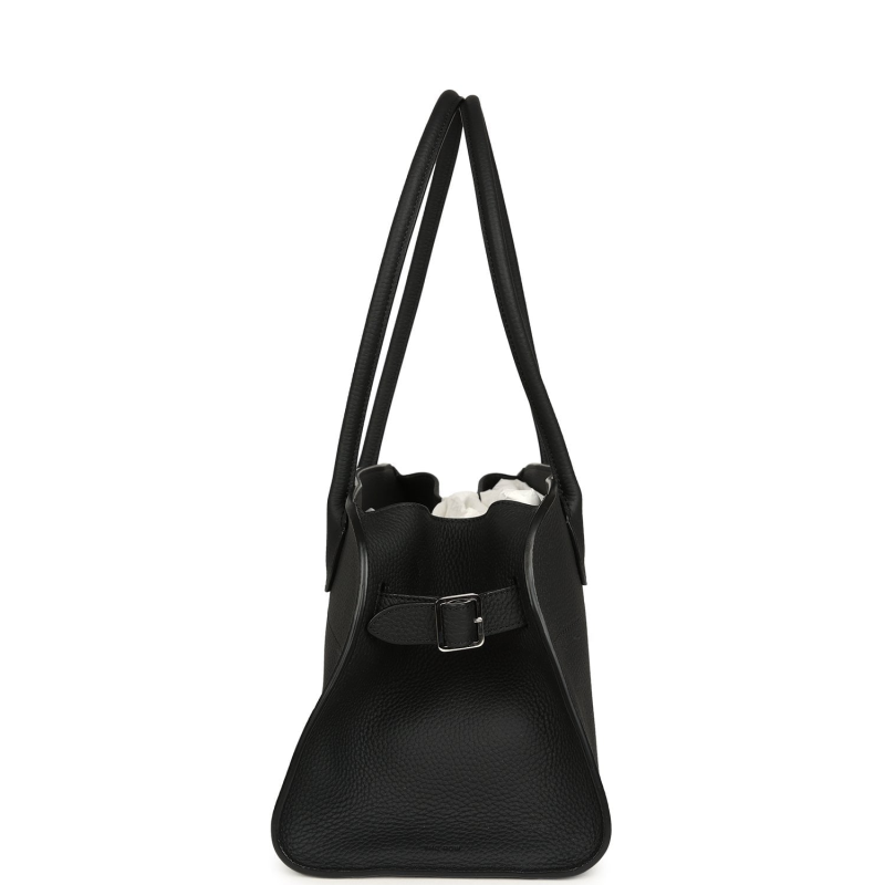 THE ROW SOFT MARGAUX SHOULDER 12 BAG BLACK CALFSKIN SILVER HARDWARE