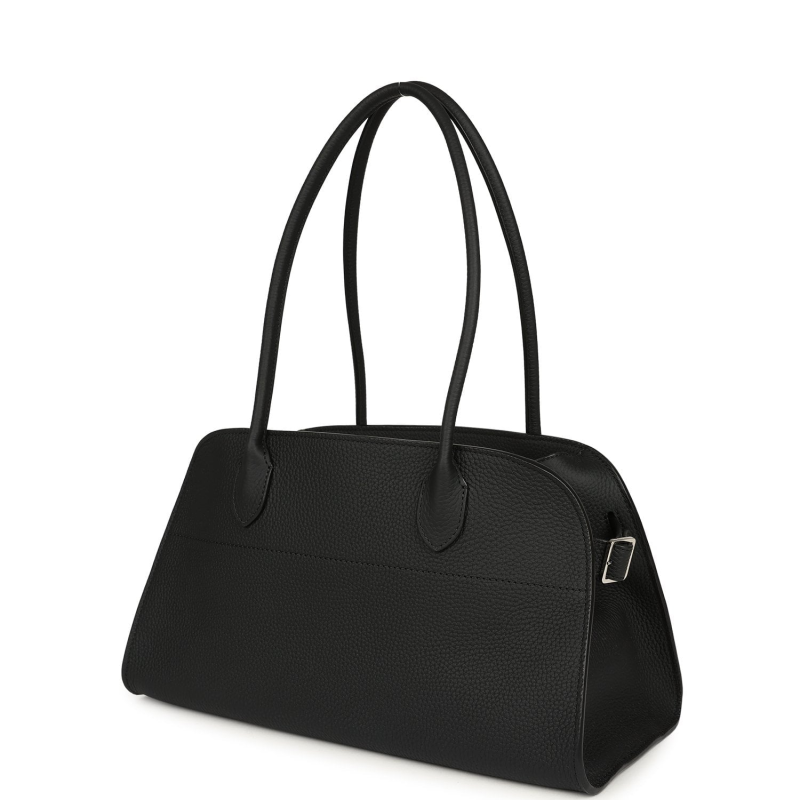 THE ROW SOFT MARGAUX SHOULDER 12 BAG BLACK CALFSKIN SILVER HARDWARE