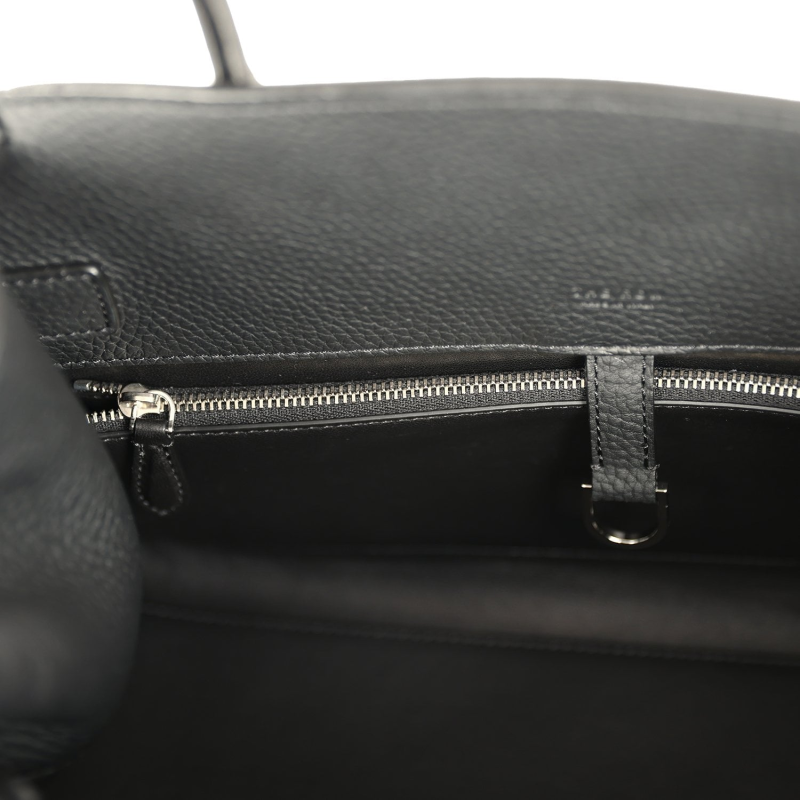 THE ROW SOFT MARGAUX SHOULDER 12 BAG BLACK CALFSKIN SILVER HARDWARE