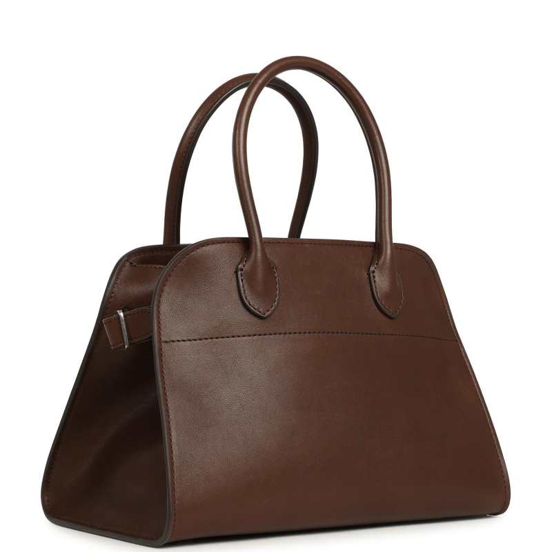 THE ROW SOFT MARGAUX 10 DEEP BROWN SADDLE SILVER HARDWARE