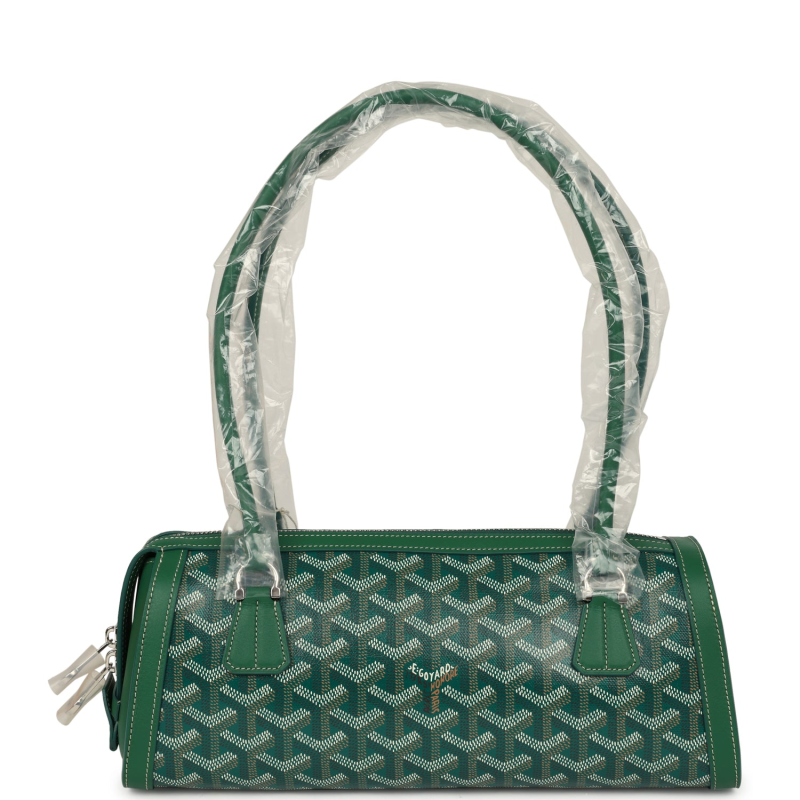 GOYARD GOYARDINE CANVAS BONBONNIèRE BAG GREEN CHEVROCHES CALFSKIN PALLADIUM HARDWARE