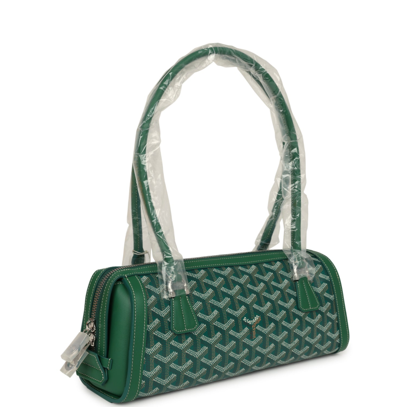 GOYARD GOYARDINE CANVAS BONBONNIèRE BAG GREEN CHEVROCHES CALFSKIN PALLADIUM HARDWARE