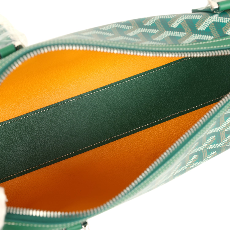 GOYARD GOYARDINE CANVAS BONBONNIèRE BAG GREEN CHEVROCHES CALFSKIN PALLADIUM HARDWARE