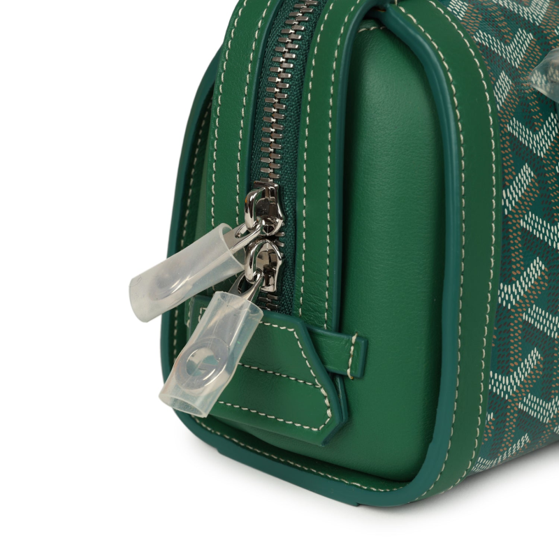 GOYARD GOYARDINE CANVAS BONBONNIèRE BAG GREEN CHEVROCHES CALFSKIN PALLADIUM HARDWARE