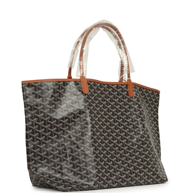 GOYARD GOYARDINE BLACK AND BROWN SAINT LOUIS GM TOTE BAG PALLADIUM HARDWARE
