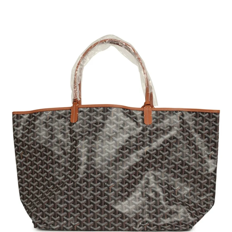 GOYARD GOYARDINE BLACK AND BROWN SAINT LOUIS GM TOTE BAG PALLADIUM HARDWARE