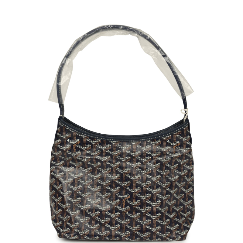 GOYARD GOYARDINE NAVY BOHEME MINI HOBO BAG PALLADIUM HARDWARE