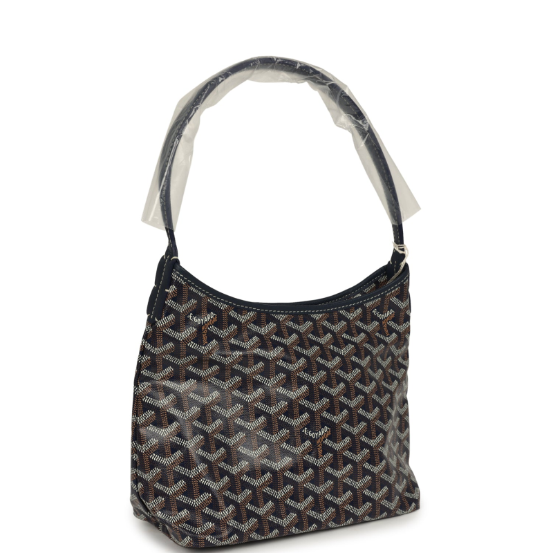 GOYARD GOYARDINE NAVY BOHEME MINI HOBO BAG PALLADIUM HARDWARE