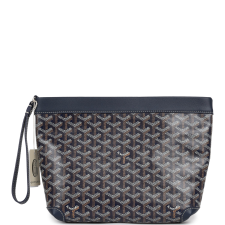 GOYARD GOYARDINE CANVAS NAVY BLUE CONTI POUCH PALLADIUM HARDWARE