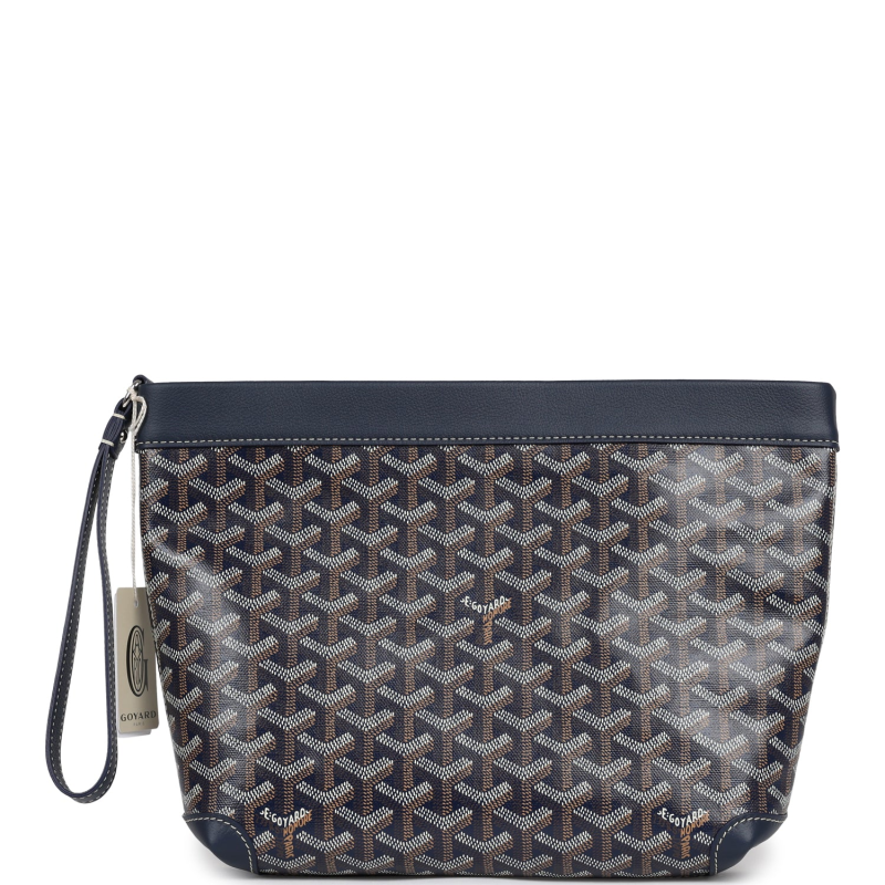 GOYARD GOYARDINE CANVAS NAVY BLUE CONTI POUCH PALLADIUM HARDWARE