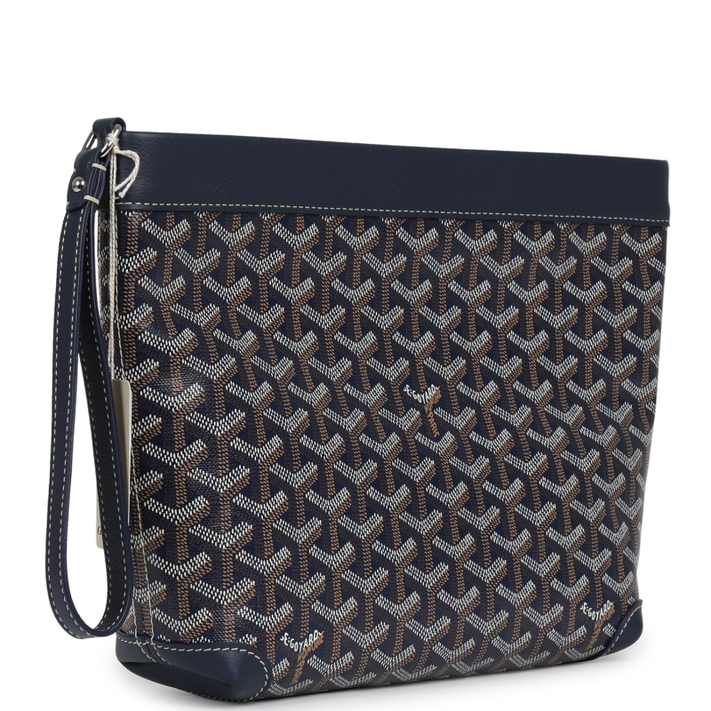GOYARD GOYARDINE CANVAS NAVY BLUE CONTI POUCH PALLADIUM HARDWARE