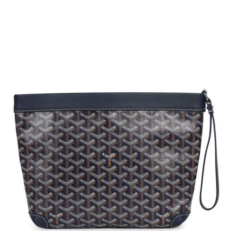 GOYARD GOYARDINE CANVAS NAVY BLUE CONTI POUCH PALLADIUM HARDWARE