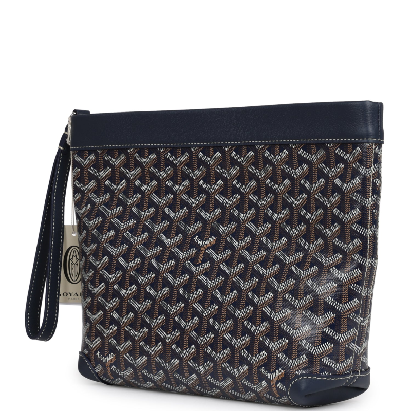 GOYARD GOYARDINE CANVAS NAVY BLUE CONTI POUCH PALLADIUM HARDWARE