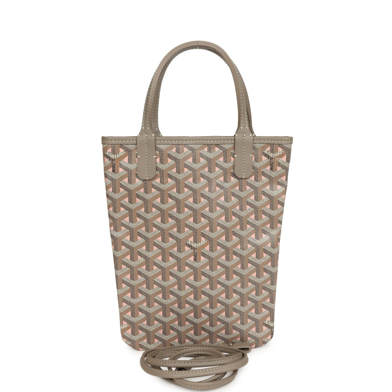 GOYARD GOYARDINE GREIGE AND PINK POITIERS CLAIRE-VOIE MINI TOTE BAG PALLADIUM HARDWARE