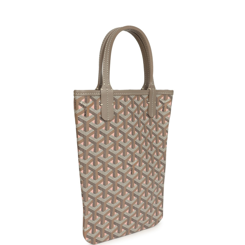 GOYARD GOYARDINE GREIGE AND PINK POITIERS CLAIRE-VOIE MINI TOTE BAG PALLADIUM HARDWARE