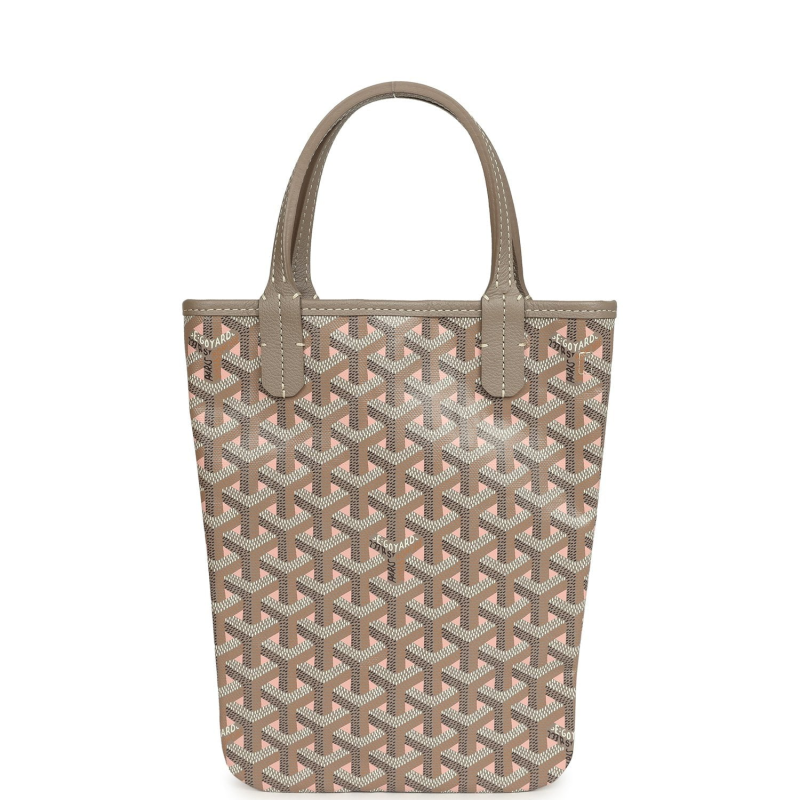 GOYARD GOYARDINE GREIGE AND PINK POITIERS CLAIRE-VOIE MINI TOTE BAG PALLADIUM HARDWARE