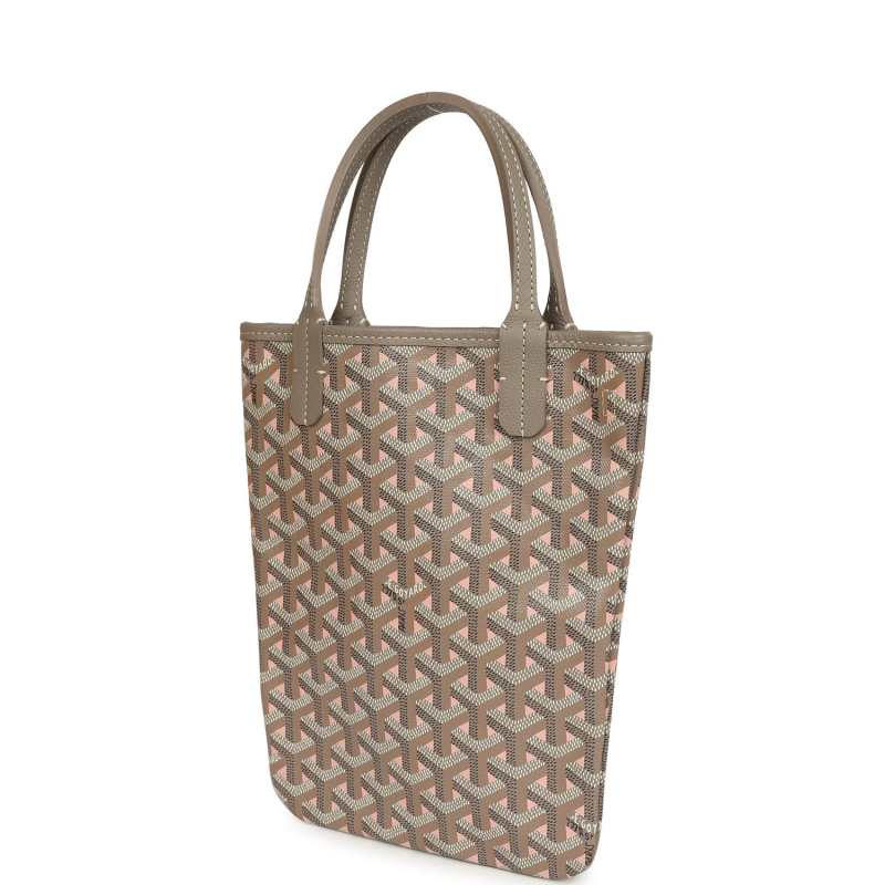 GOYARD GOYARDINE GREIGE AND PINK POITIERS CLAIRE-VOIE MINI TOTE BAG PALLADIUM HARDWARE