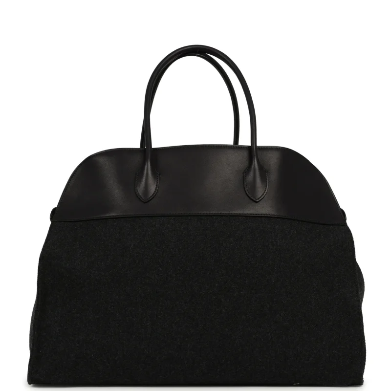 THE ROW MARGAUX 17 BAG BLACK SADDLE, GRIGIO HEAVY FELT SILVER HARDWARE